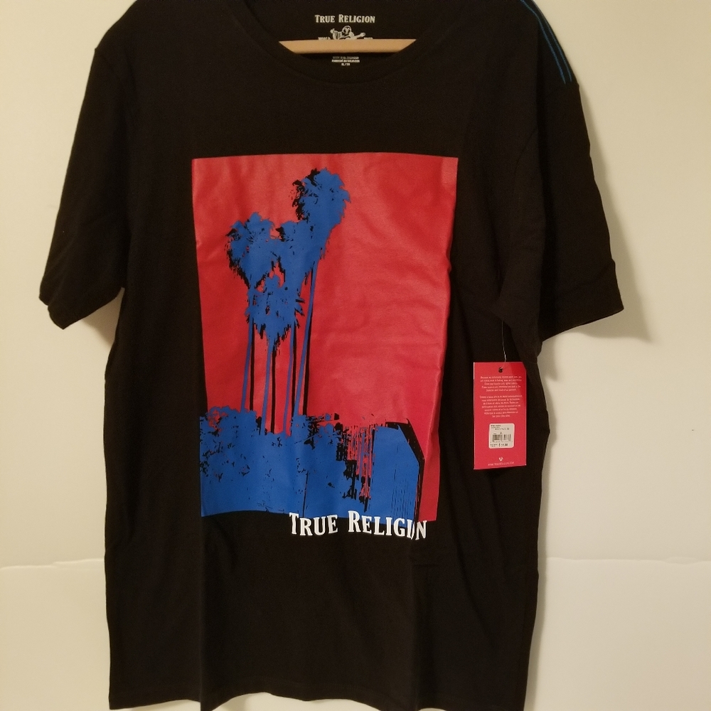 True Religion City tee shirt black red blue XL